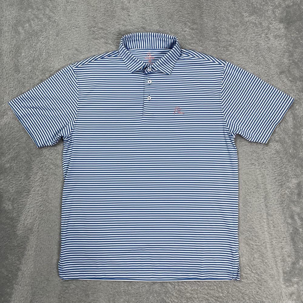 Rhoback Polo Shirt Mens M Blue White Striped Short Sleeve Golf Performance